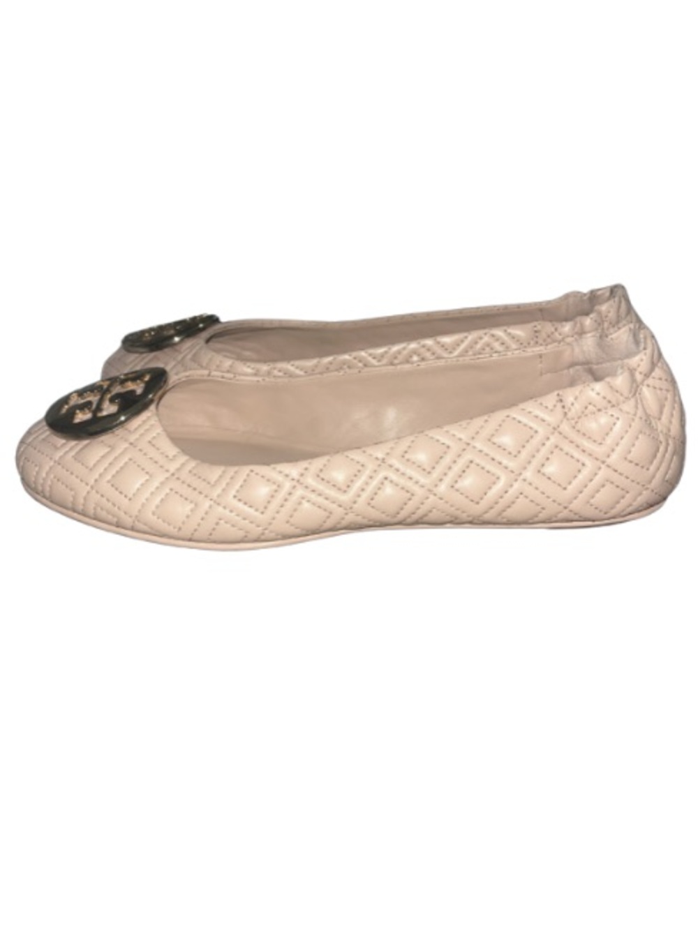 Tory Burch Minnie Quilted Ballet Travel Flats Goan Sand Pink Nude Gold Size 10M - Picture 3 of 11